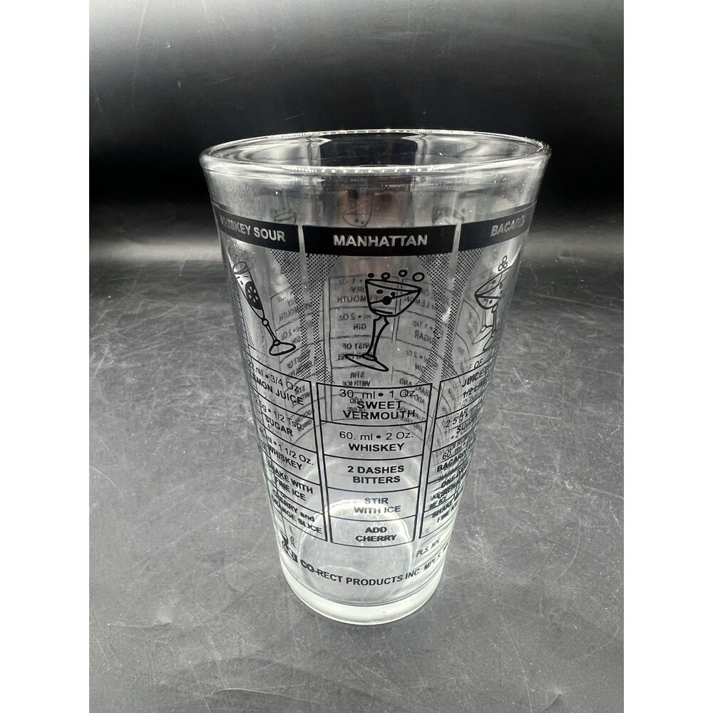 VTG Co-Rect Cocktail Recipe Mixing Glass Tumbler Barware Whiskey Martini 12oz
